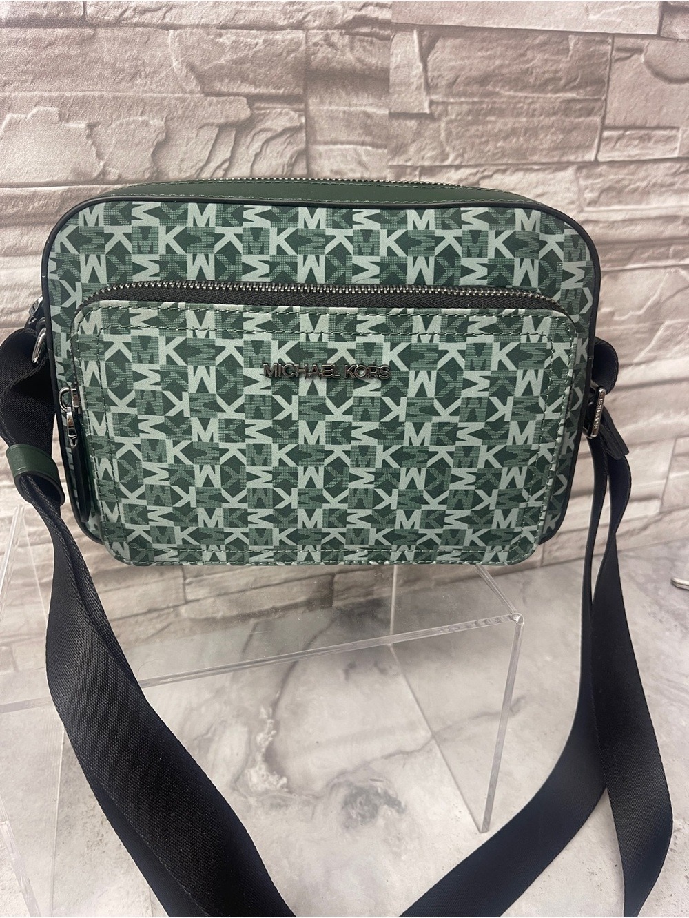 Michael Kors Cooper Nylon Crossbody Messenger Bag Green MK Logo